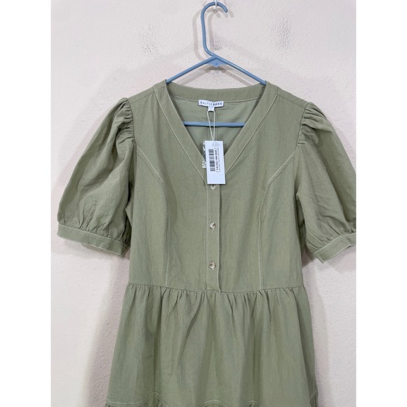 NEW Baltic Born Dress Size L Shelby Midi Tiered Cotton Sage Green Pockets NWT - Picture 3 of 7